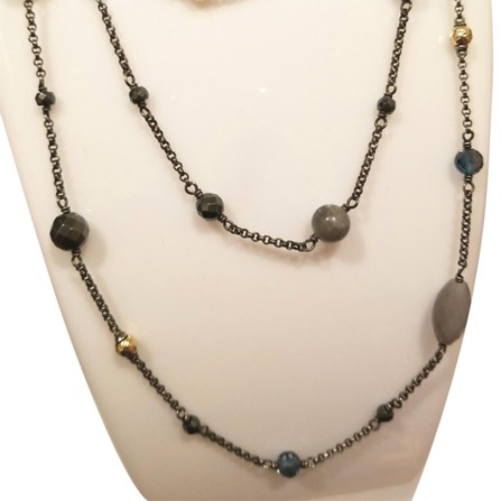 David Yurman Grey Silver 18k Long Bijoux Hematite 1100$